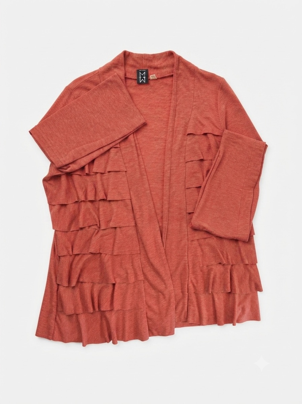 Marc Bouwer Rust Ruffle Open-Front Cardigan